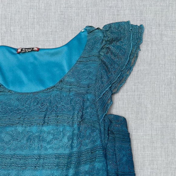 Trixxi Y2K Vintage CottageCore emerald green lace mini dress - Picture 6 of 6